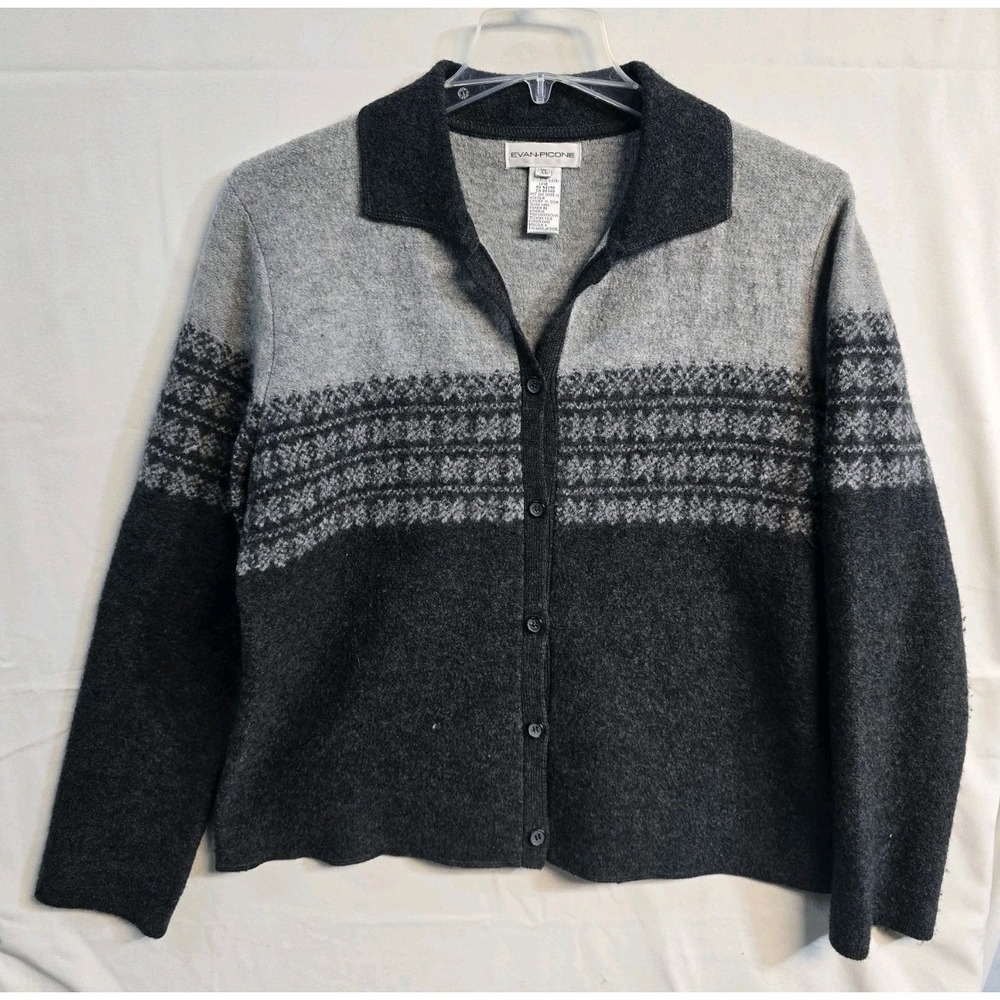 EVAN PICONE Cardigan Gray 100% Wool VTG LS Sweater Coat Button Up XL